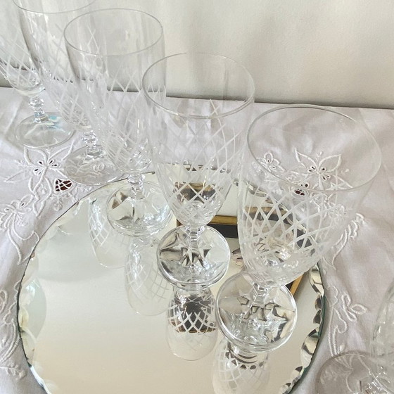 Image 1 of 6 Antique Engraved Champagne Flutes