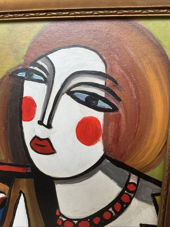 Image 1 of VINTAGE Portrait de style Hugó Scheiber | EXPRESSIONNISTE Cubisme Femme Peinture à l'huile Signée SCHREIBER H