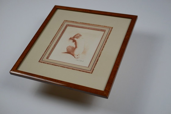 Image 1 of Female nude by Jean Vyboud. Signed and framed sanguine etching.