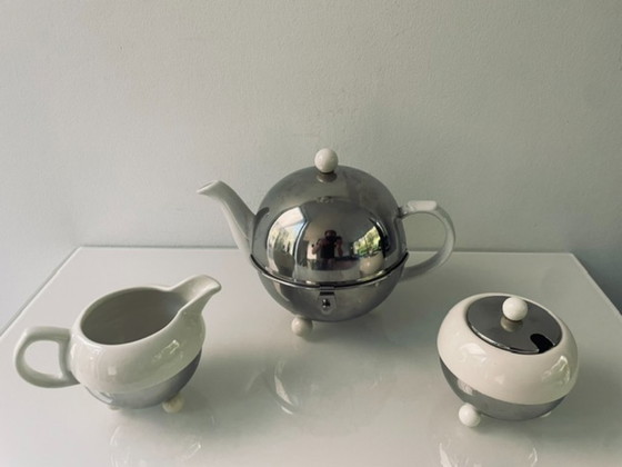 Image 1 of Servizio da tè/caffè vintage – ceramica e acciaio inossidabile – 3 pezzi