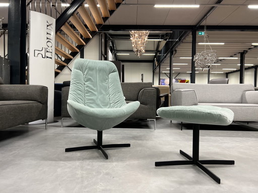 Gelderland 7405 Armchair with ottoman in blue fabric