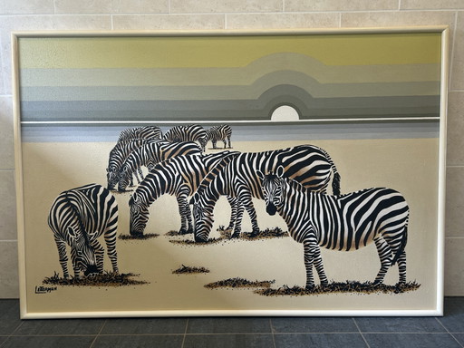 Tableau iconique XXL Vintage Letterman – Zèbres (155x105 cm)
