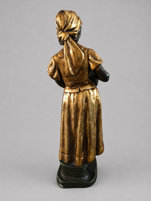 Hermosa escultura antigua de estilo Art Nouveau «Niña con gato» – Hermanos Van Paridon (ca. 1905) (photo 2 of 7)