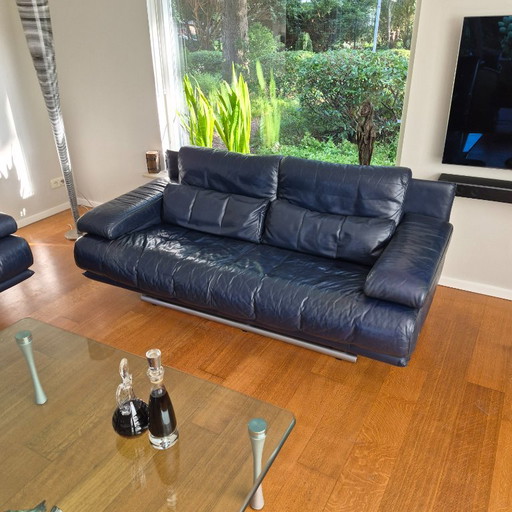 Mooie donkerblauw lederen Rolf Benz 6500 2-zits bank