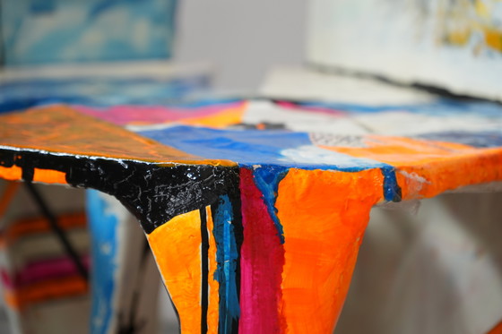 Image 1 of Paire de chaises modulaires sculpturales Guido Coletti (1995) - Collage peint à la main