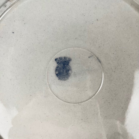 Image 1 of Piatto da torta in semiporcellana di Badonviller, decorato con motivi floreali blu, inizio XX secolo.