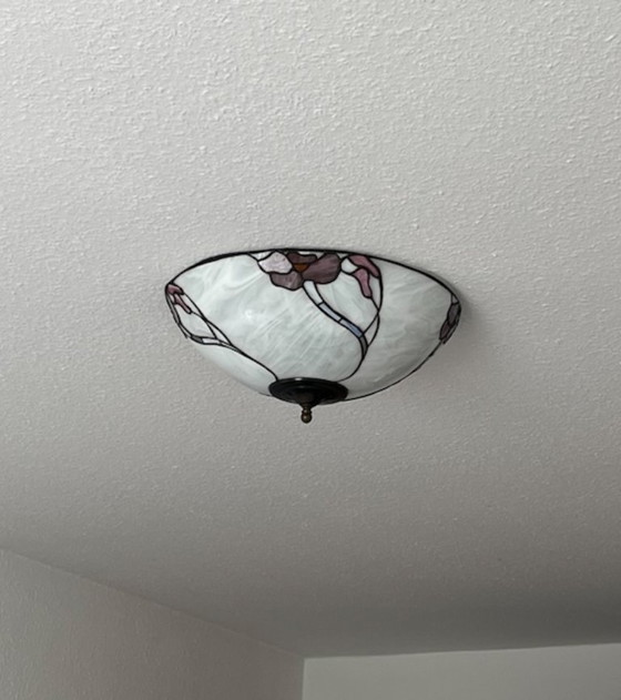 Image 1 of Plafonnier vintage de style Tiffany, lampe en verre.