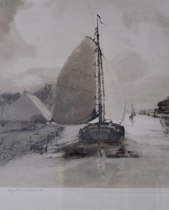 Radierung von Abe Gerlsma, friesischer Maler/Radierer/Erfinder. Titel: „Ynthemasleat“ – Gemälde & Zeichnungen (photo 3 of 14)