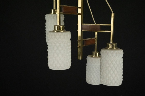 Image 1 of Lampadario moderno di metà secolo in ottone e vetro in stile Stilnovo, Italia 1950