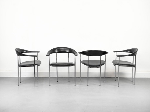 P40 Chrom und Leder Stühle von Vegni & Gualtierogotti für Fasem, 1980er, 4er Set – eetkamerstoelen, Leather