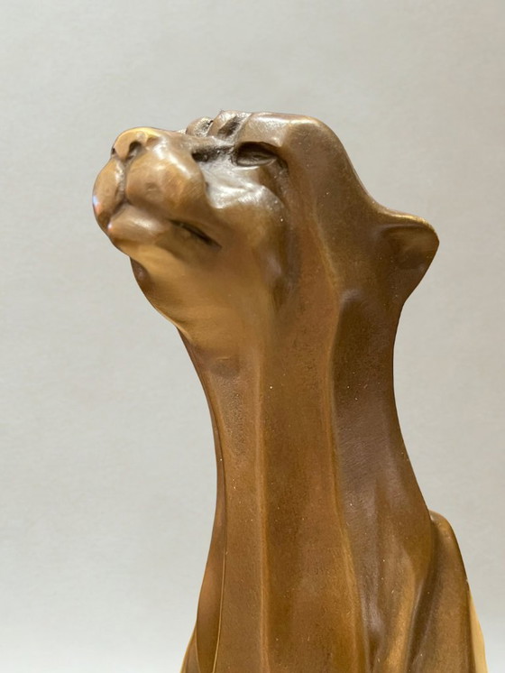 Image 1 of Art Deco bronze panther – Signed De Coux – 30cm - 4kg – Marble base