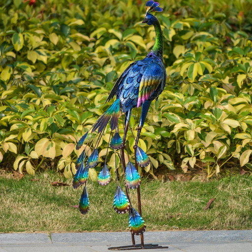 TERESA'S COLLECTIONS 89cm Decoration Jardin Exterieur, Grande Statue de Jardin de Décor de Paon en Métal, Sculptures d'art,Pelou