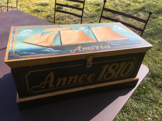 Baule in legno dipinto "Améria 1810" – Armadi contenitori, Vintage (photo 2 of 11)
