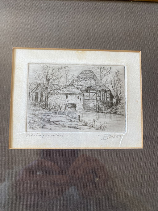 Original etching Mill by Paul Heinz Briest