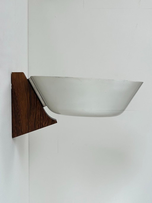 Vintage wall light, wood, chrome and white metal, Hagoort, Netherlands, 1960