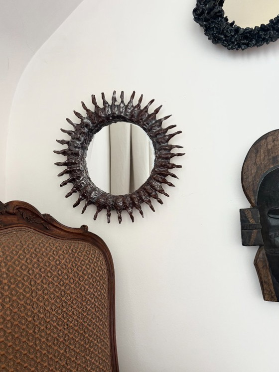 Image 1 of French contemporary ceramic mirror, "Sole" by Renzo Maar