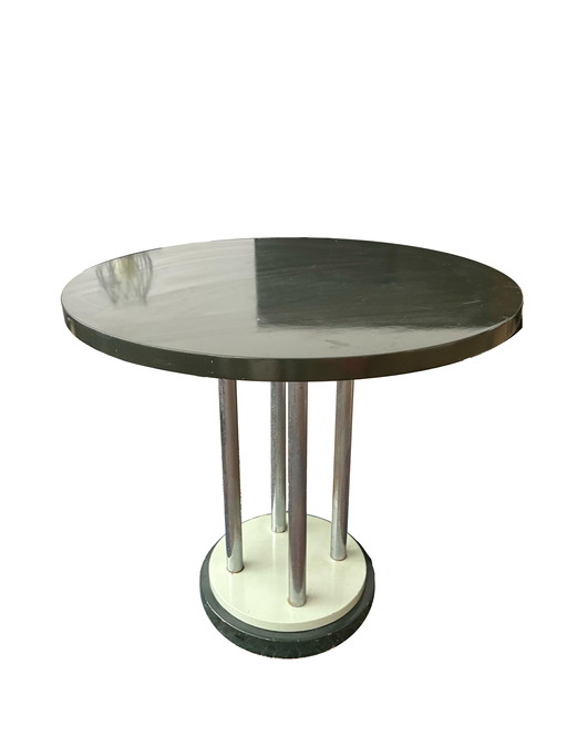 Table Bauhaus Chrome/bois laqué, gris foncé/vert menthe
