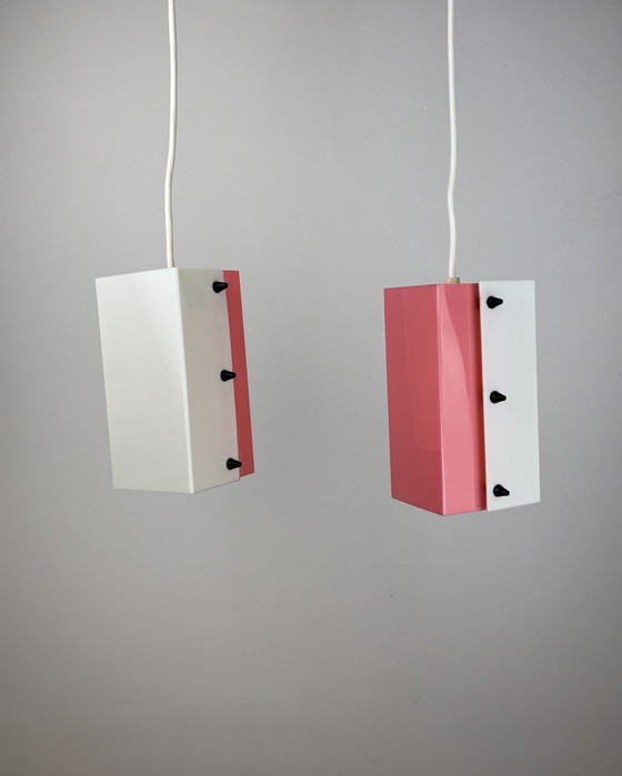 Image 1 of Lampada a sospensione Space Age, Acrilico, Anni '60, Metà secolo, Lampada vintage, Rosa-bianco, Germania, Anni '50, Pop Art, Min