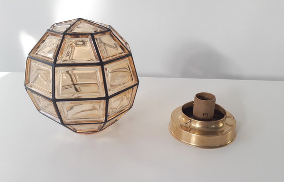 Image 1 of Glashütte Limburg plafondlamp, amberkleurige glazen brutalist hanglamp