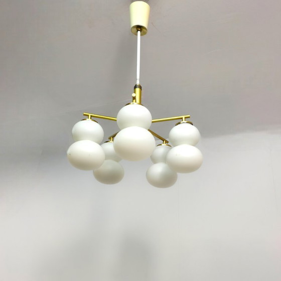 Image 1 of Mid-century lamp 1960s milk glass with brass