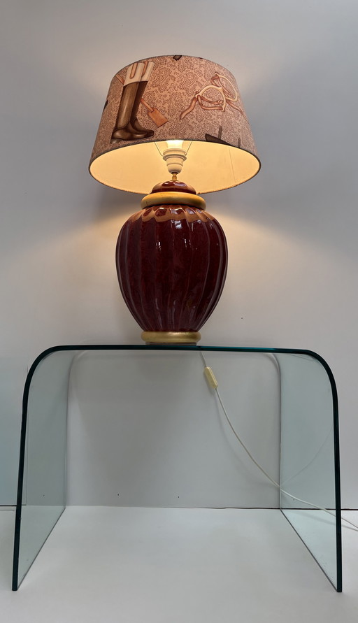 Lampe vintage en céramique bordeaux or Kostka France