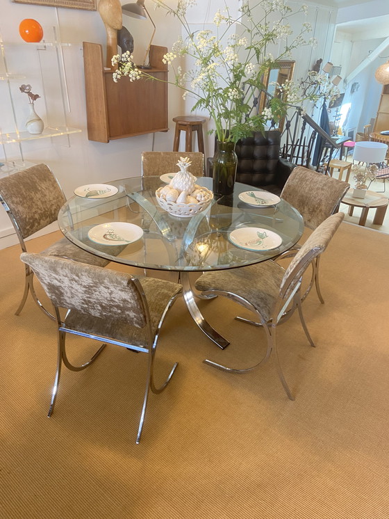 Image 1 of Glazen ronde eettafel, circa 1970