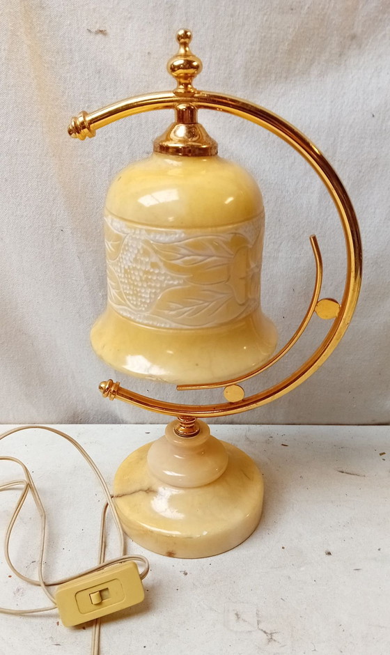 Vintage Albasten Bellamp – Verlichting, Metaal, Steen (photo 3 of 6)