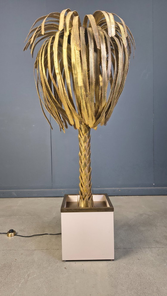 Image 1 of Lámpara de pie con forma de palmera de latón, de Maison Jansen, década de 1970.