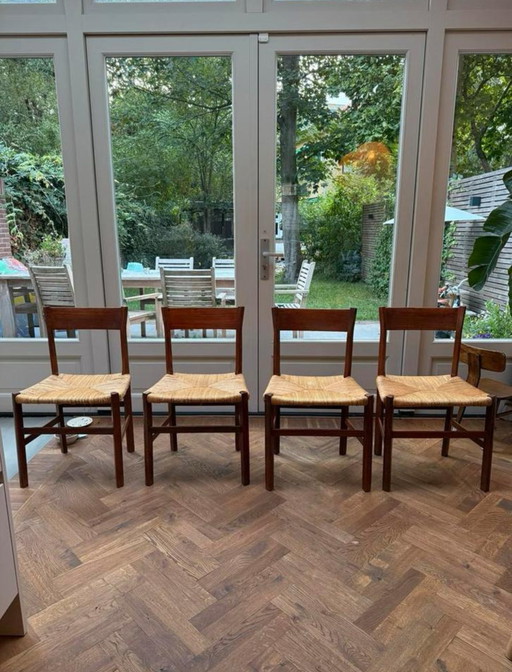 Vintage Designer Esszimmerstühle aus Skandinavien Holz und Stroh