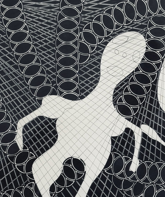 Image 1 of Pierre-François Vaysse - Art Brut circa 1970 - tinta - enmarcado