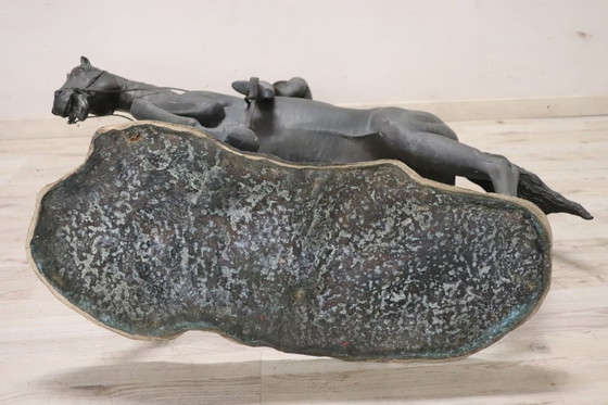 Image 1 of Bronzeskulptur, signiert, Pferd mit Jockey, Höhe 103 cm