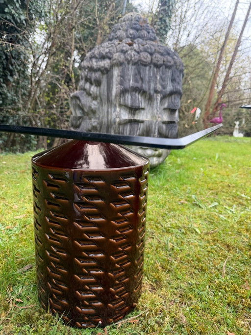 Potocco Italy “Hishi” designer side table – glass & ceramic (chocolate) – like new