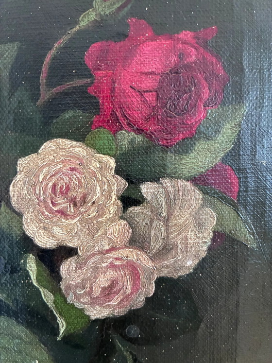 Vintage original floral rose still life oil painting – Paintings & Drawings, Wood, Canvas (photo 7 of 15)