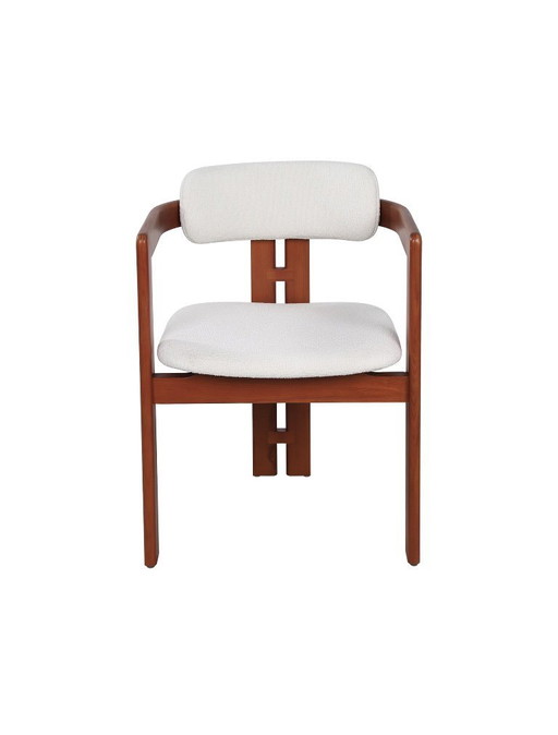 6 sillas de comedor en madera de fresno - Color coñac con tejido bouclé blanco