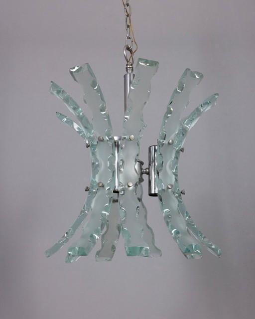 Lustre vintage en verre travaillé des années 70, design Zeroquattro
