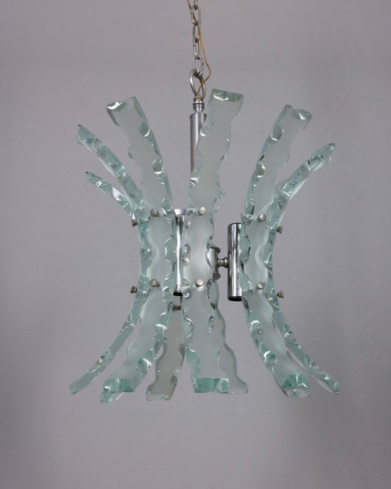 Image 1 of Lustre vintage en verre travaillé des années 70, design Zeroquattro