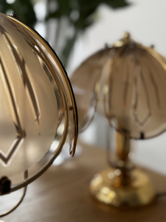 Lampes jumelles Art Déco vintage – Brass, Glass (photo 5 of 8)