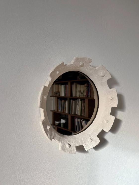 Zeitgenössischer französischer Keramikspiegel, "Gioielli" von Renzo Maar., Glas, Weiß, Brutalist (Foto 12 von 12)