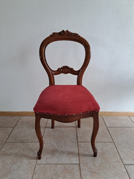 Antieke Victoriaanse Mahonie Stoel – eetkamerstoelen, Wood, Velvet