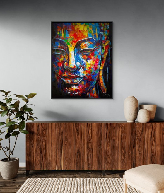 Image 1 of Unique hand-painted Buddha painting “Awakening” – Seksak Jaichumchen – 80×100 cm