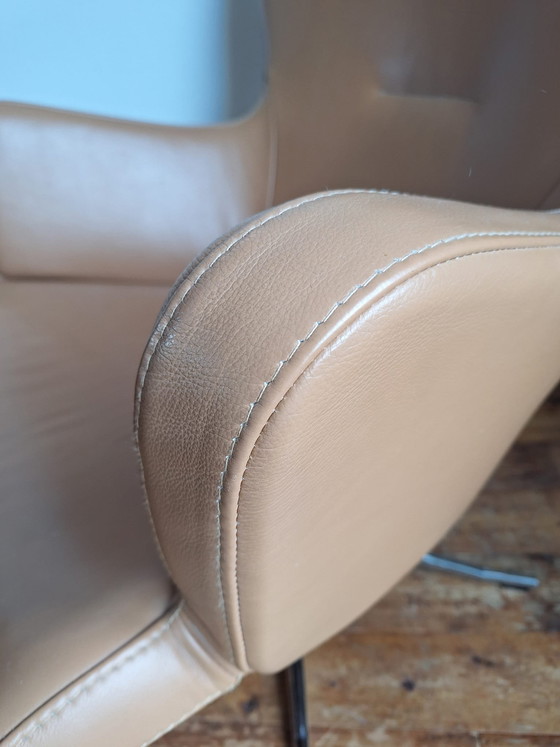 Image 1 of Swedish design brown leather swivel chair by Conform
