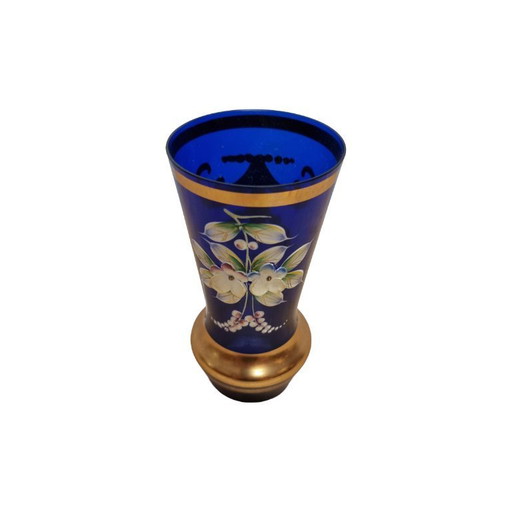 Vase bohémien vintage bleu cobalt, 1960s