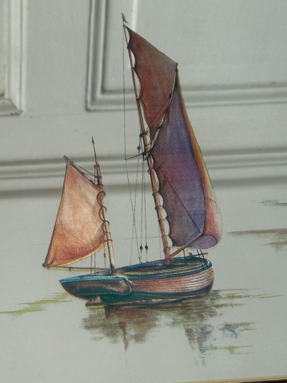 Image 1 of Coppia di specchi vintage con decorazione a forma di barca a vela, atmosfera marina, anni '70/'80