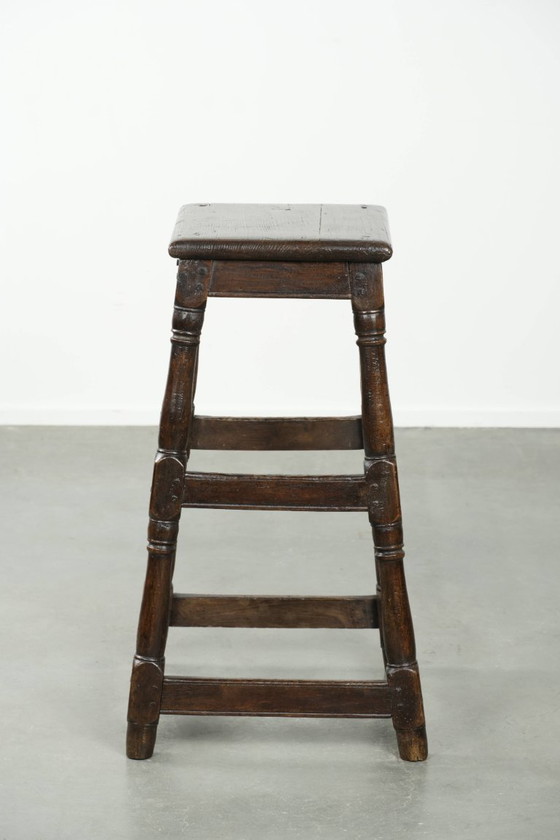 Image 1 of Unique tall antique English oak stool/joint stool from the 18th century