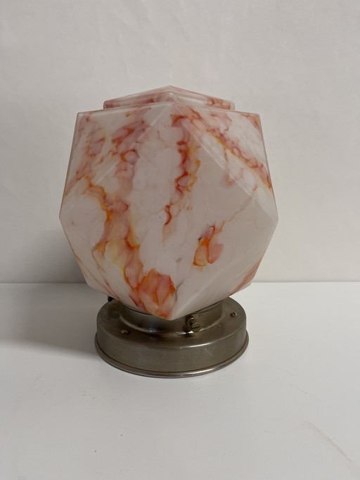 Plafoniera antica con vetro arancione rosso gemmato Art Déco