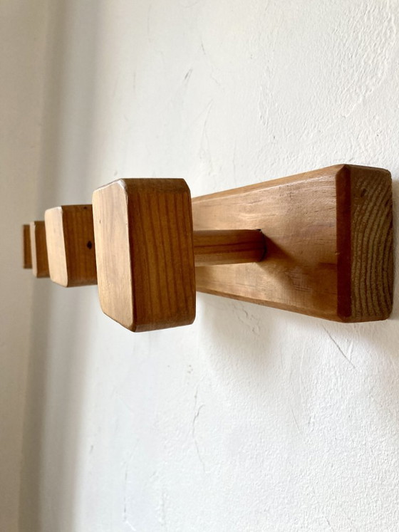 Image 1 of Wall-mounted coat rack with 4 wooden hooks