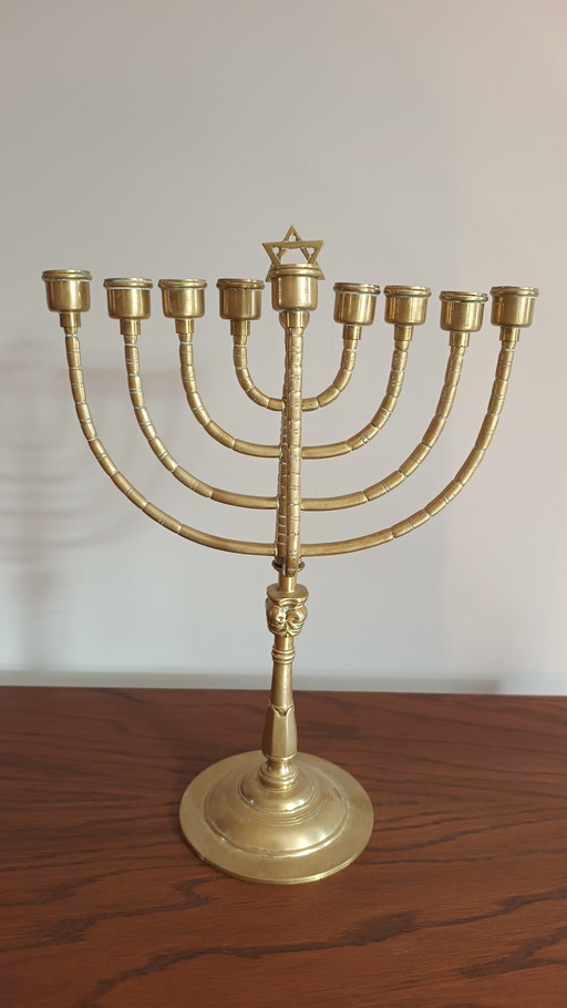 Jewish Chanukah 9-armed candlestick with Star of David