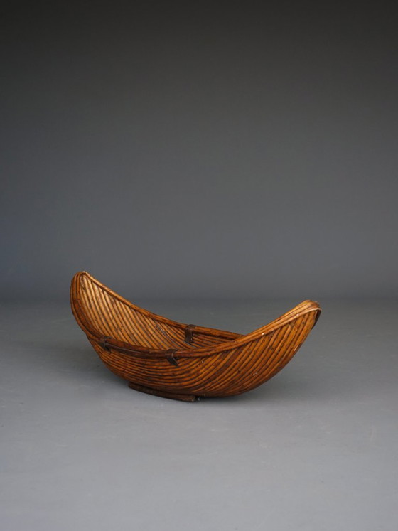 Image 1 of Grote rotan fruitmand, jaren 70