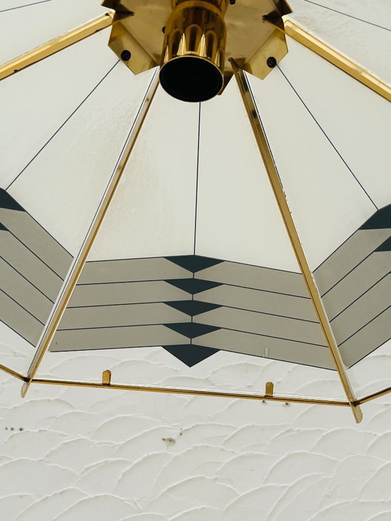 Grande lampada a sospensione vintage in ottone e vetro opalino – Massive, Lampadari, Glass (photo 11 of 13)
