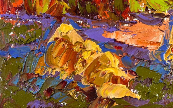 Image 1 of Original Oil Painting Fall Nature Landscape Autumn horizon